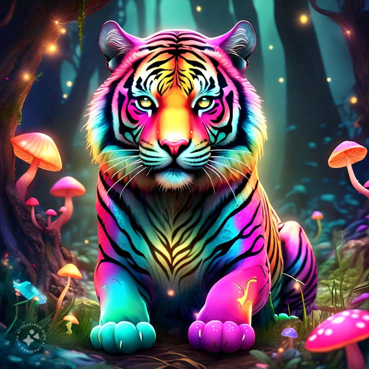 Multiple Colored Tiger in Magical Forest